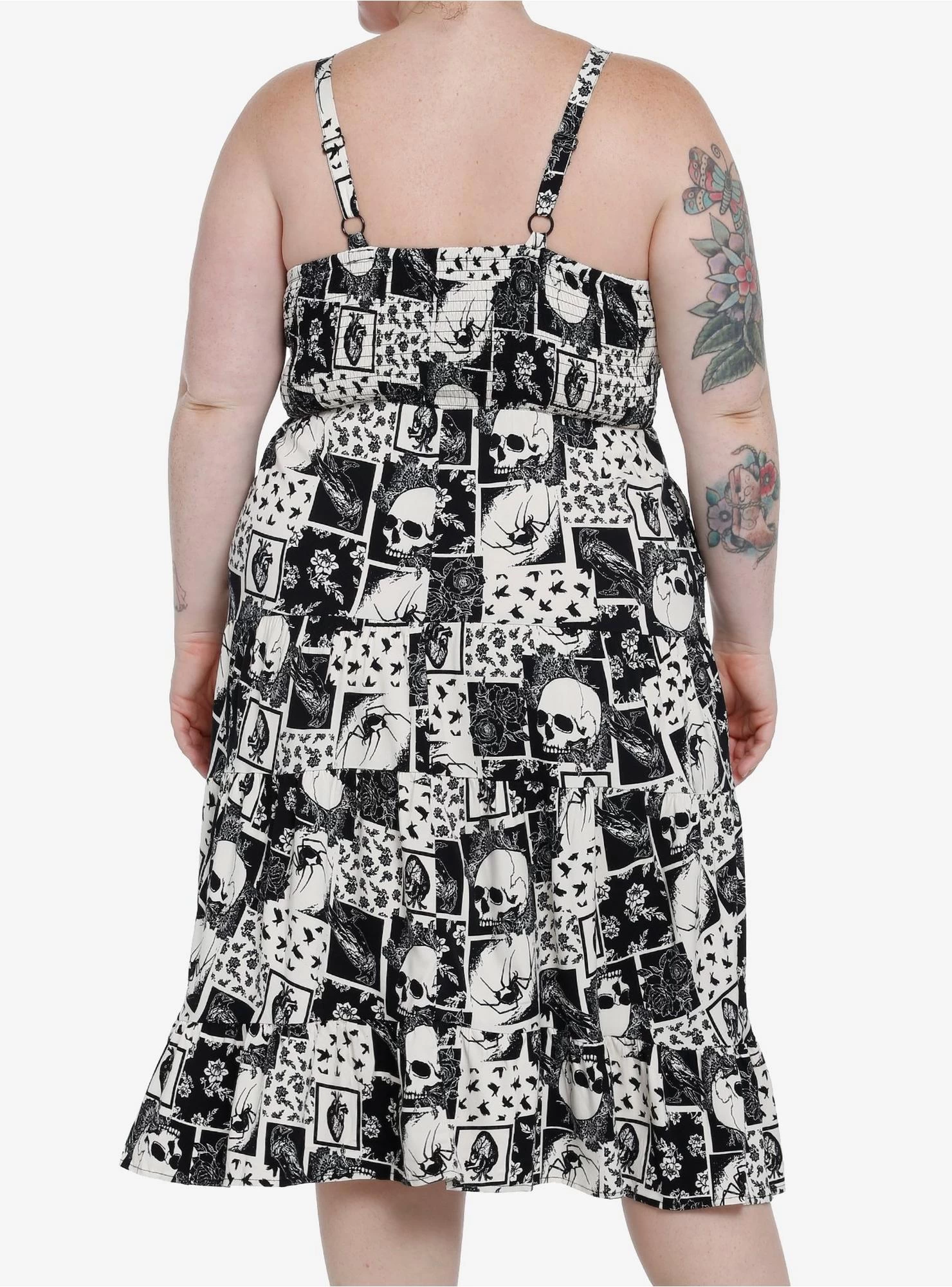 Thorn & Fable Skull Raven Patchwork Midi Dress Plus Size - Image 3