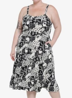 Thorn & Fable Skull Raven Patchwork Midi Dress Plus Size