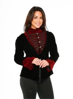 Black And Red Military Velvet Jacket
