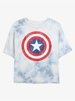 Marvel Captain America Distressed Shield Tie-Dye Girls Crop T-Shirt