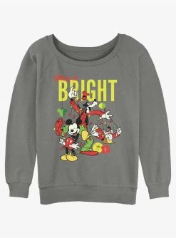 Disney Mickey Mouse Bright Christmas Mickey, Goofy, And Donald Girls Slouchy Sweatshirt
