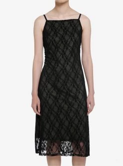 Thorn & Fable Black & Sage Lace Midi Slip Dress