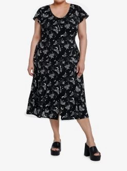 Cosmic Aura Witchy Moth Midi Dress Plus Size