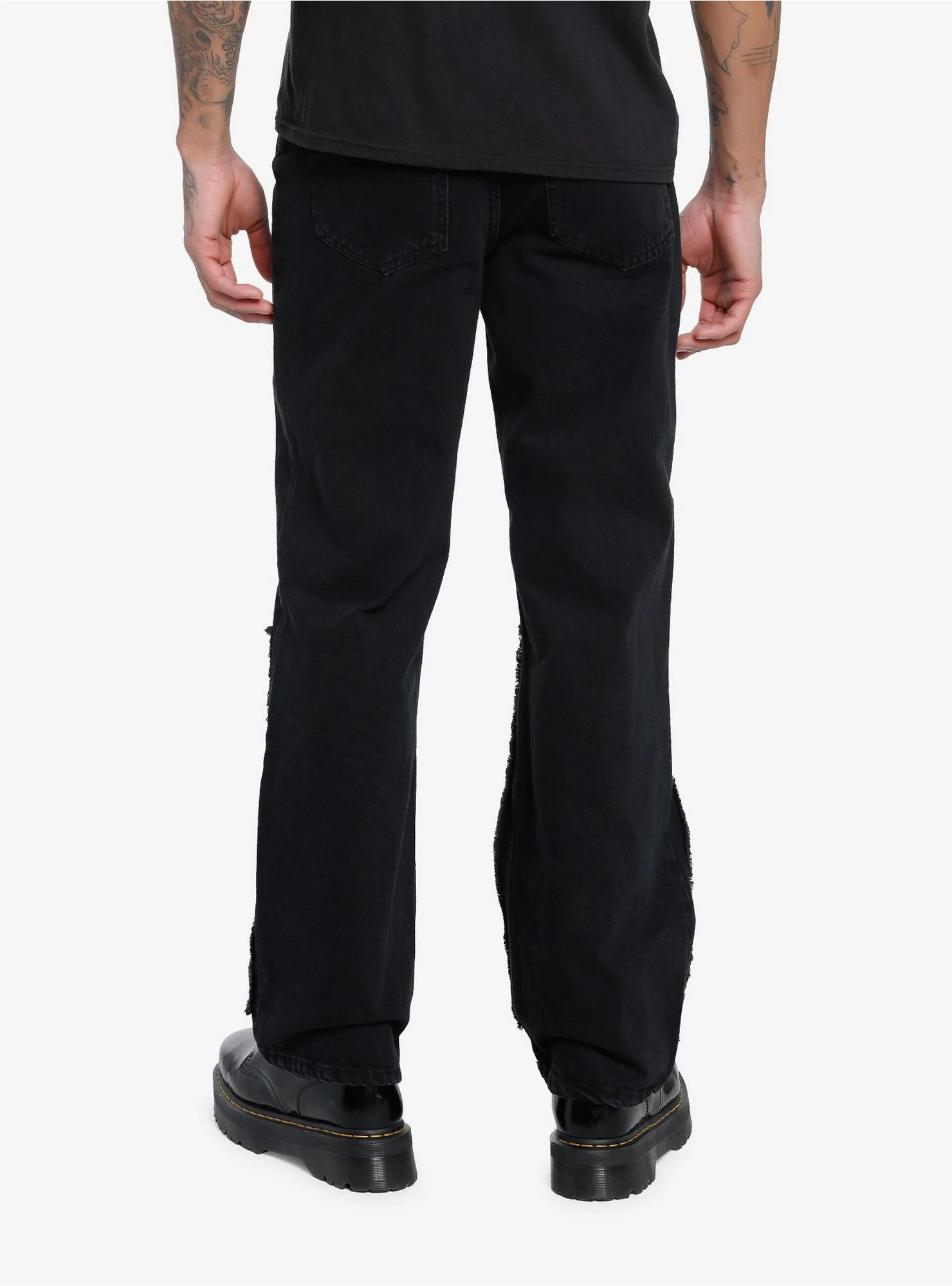 Black Punk Patch Wide Leg Denim Pants - Image 2