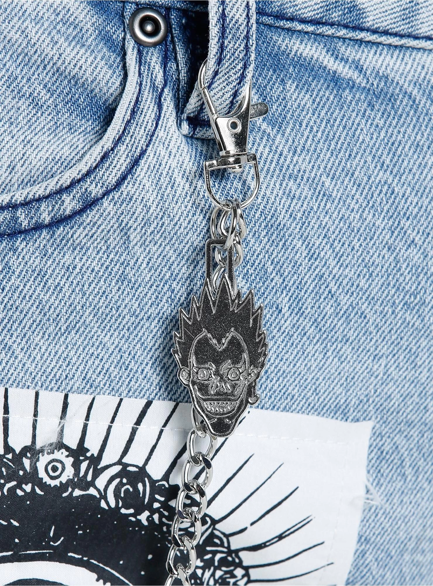 Death Note Patch Chain Wide Leg Jeans Plus Size - Image 3