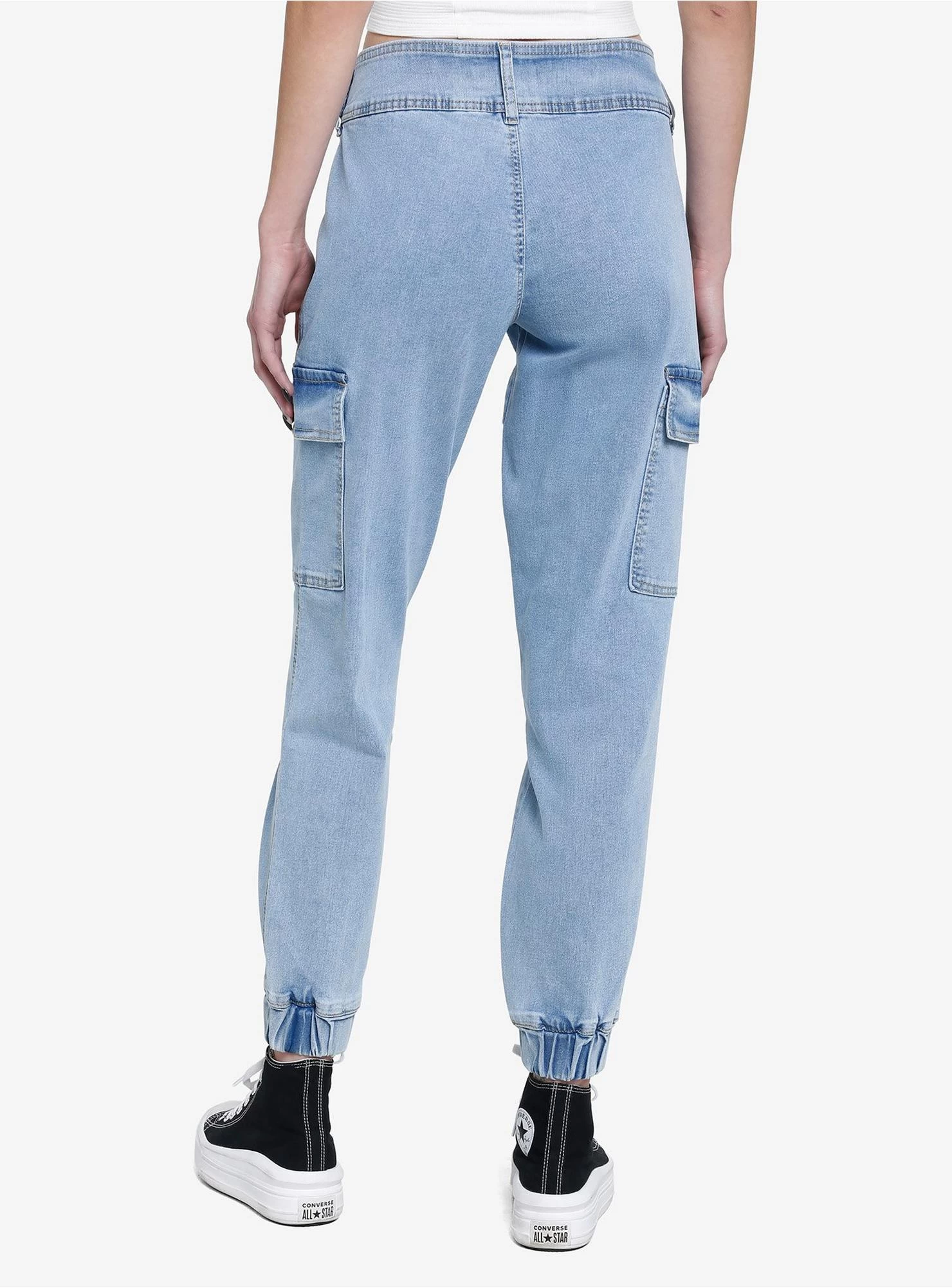Light Indigo Belted Denim Jogger Pants - Image 2