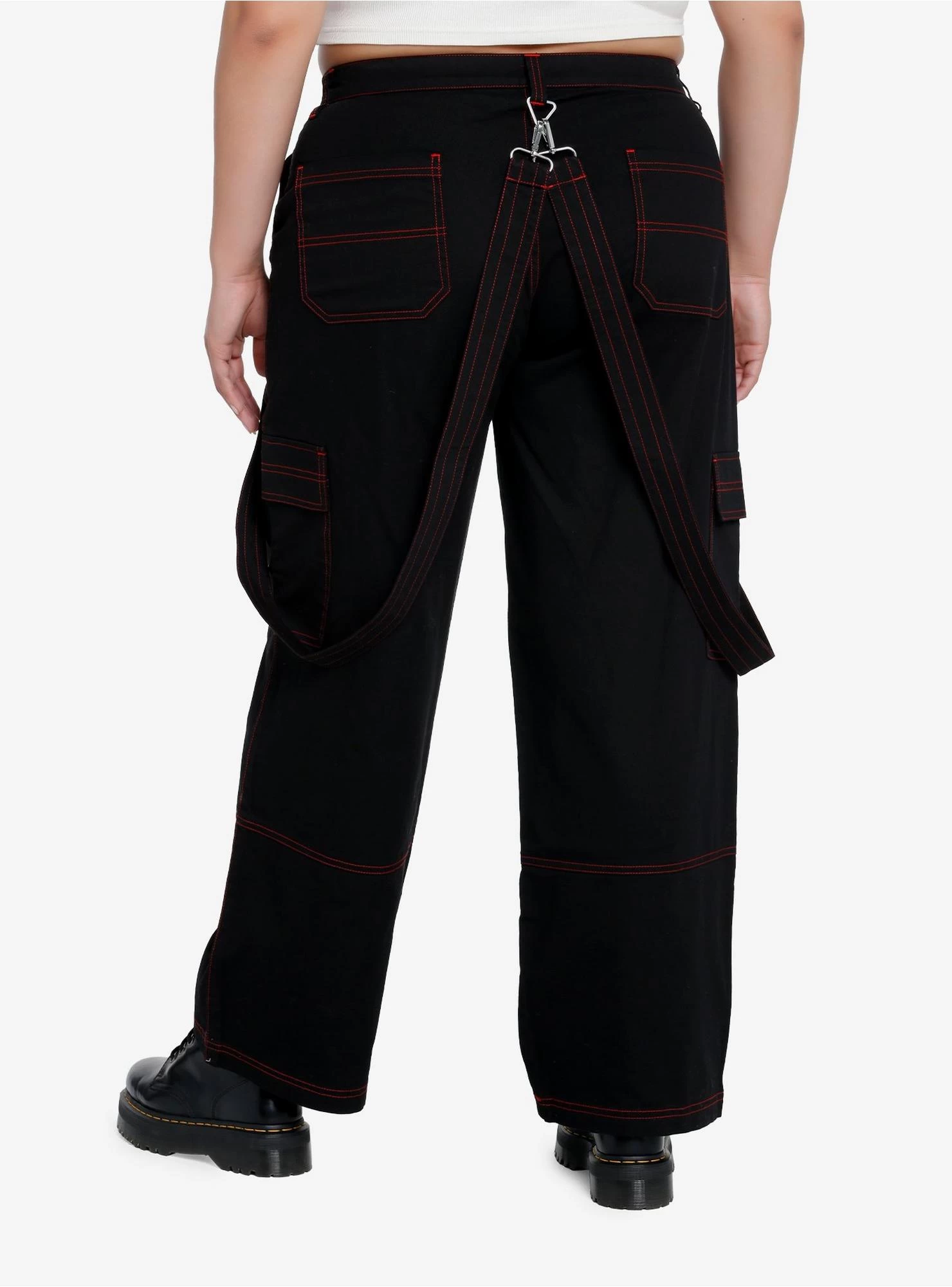 Red Stitch Black Cargo Suspender Pants Plus Size - Image 2
