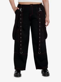 Red Stitch Black Cargo Suspender Pants Plus Size