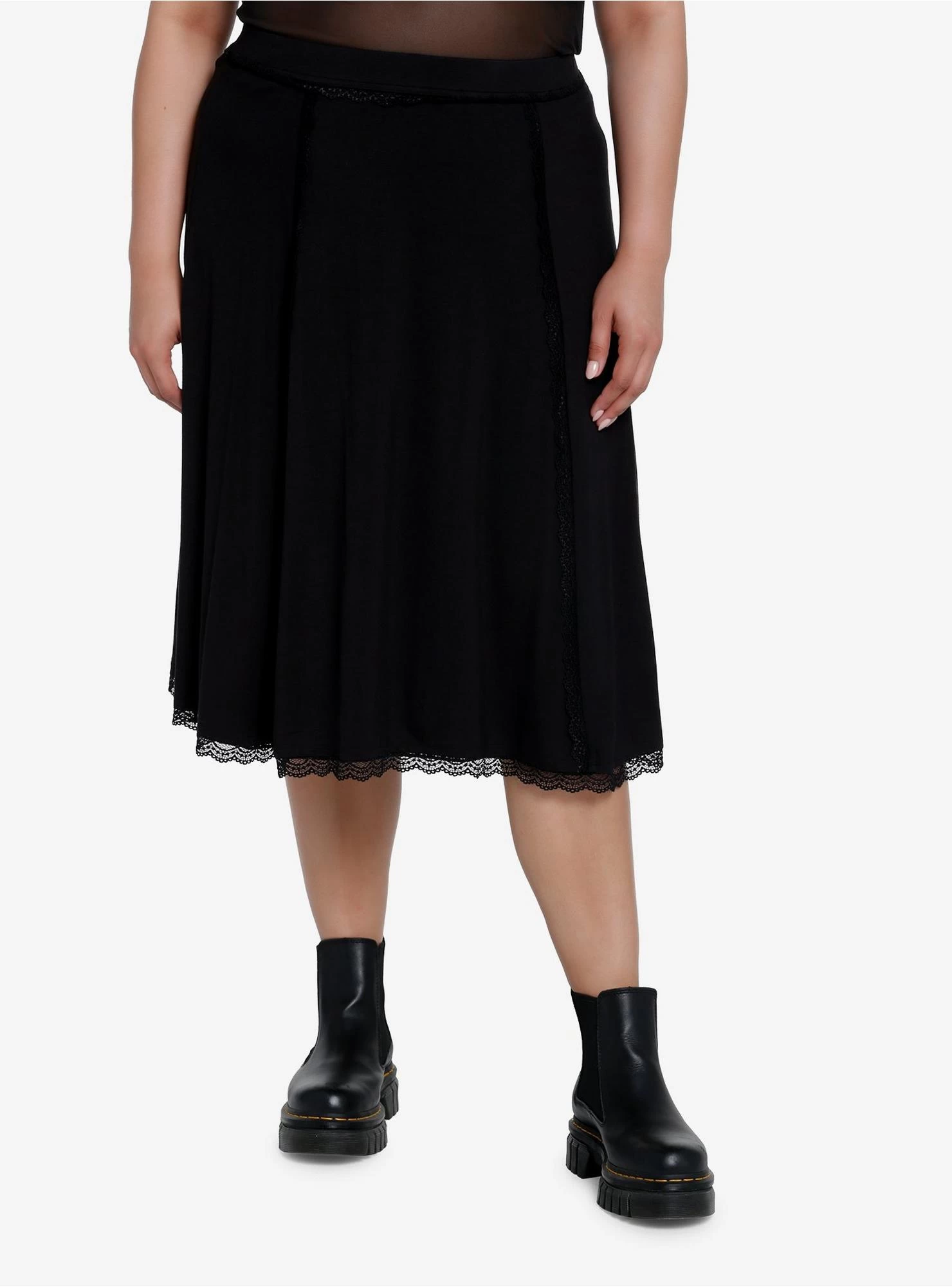 Cosmic Aura Black Lace Midi Skirt Plus Size