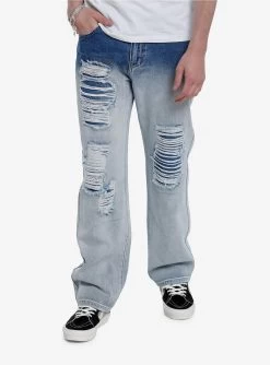 Light Wash Destruction Denim Pants