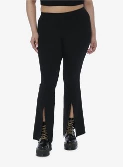 Social Collision Black Front Slit Flare Pants Plus Size