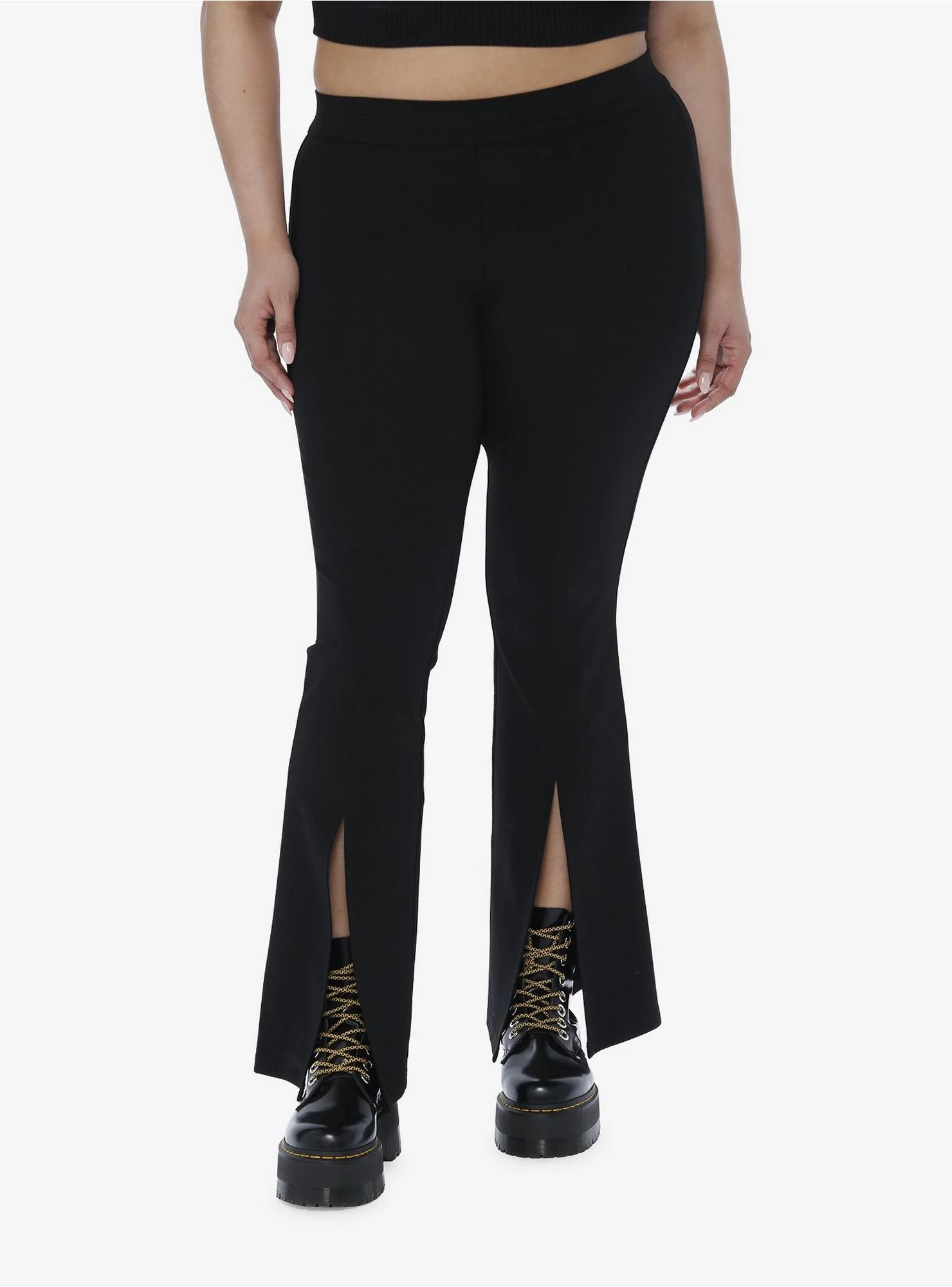 Social Collision Black Front Slit Flare Pants Plus Size