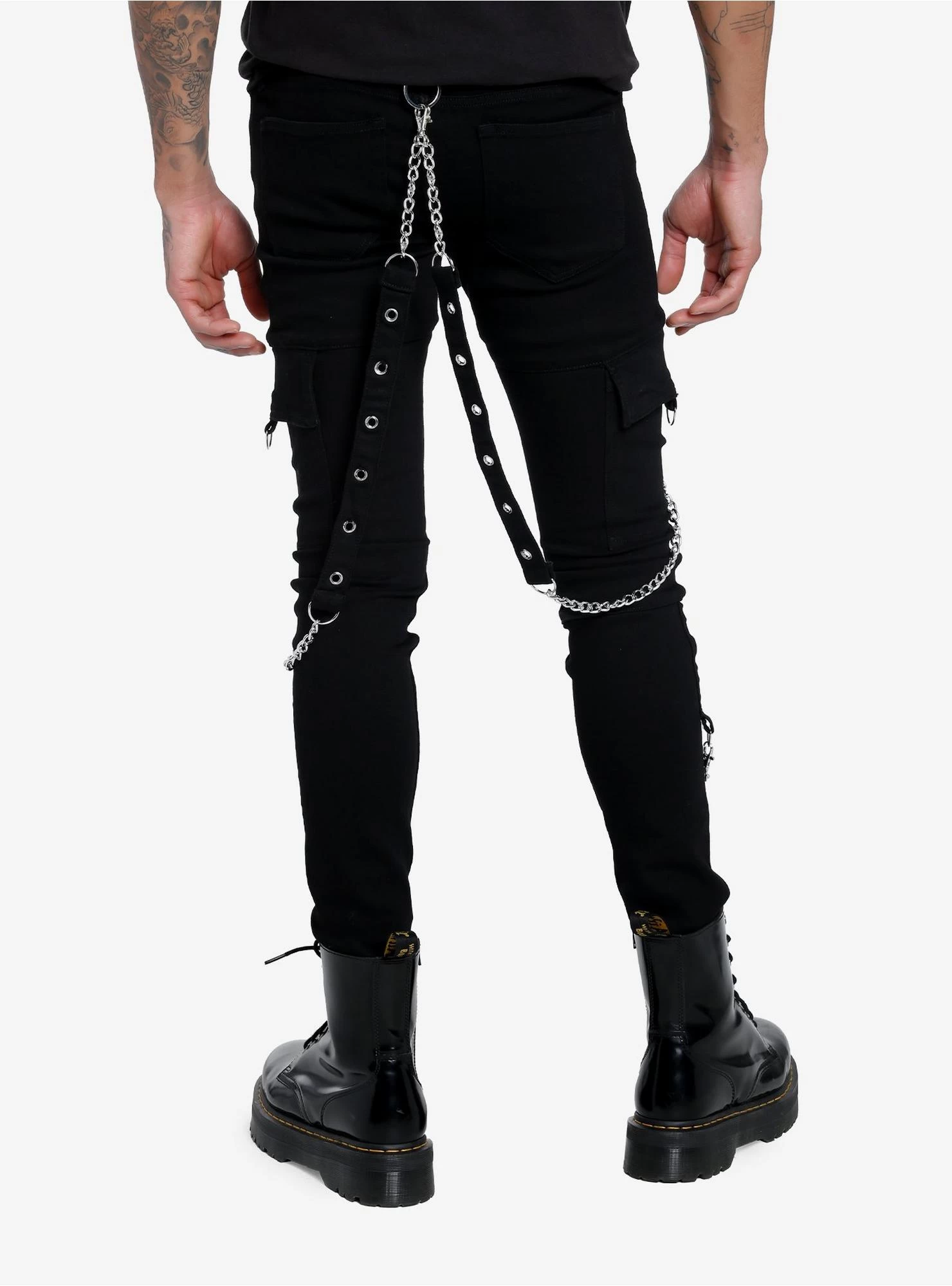 Black Grommet Chain Strap Stinger Jeans - Image 2
