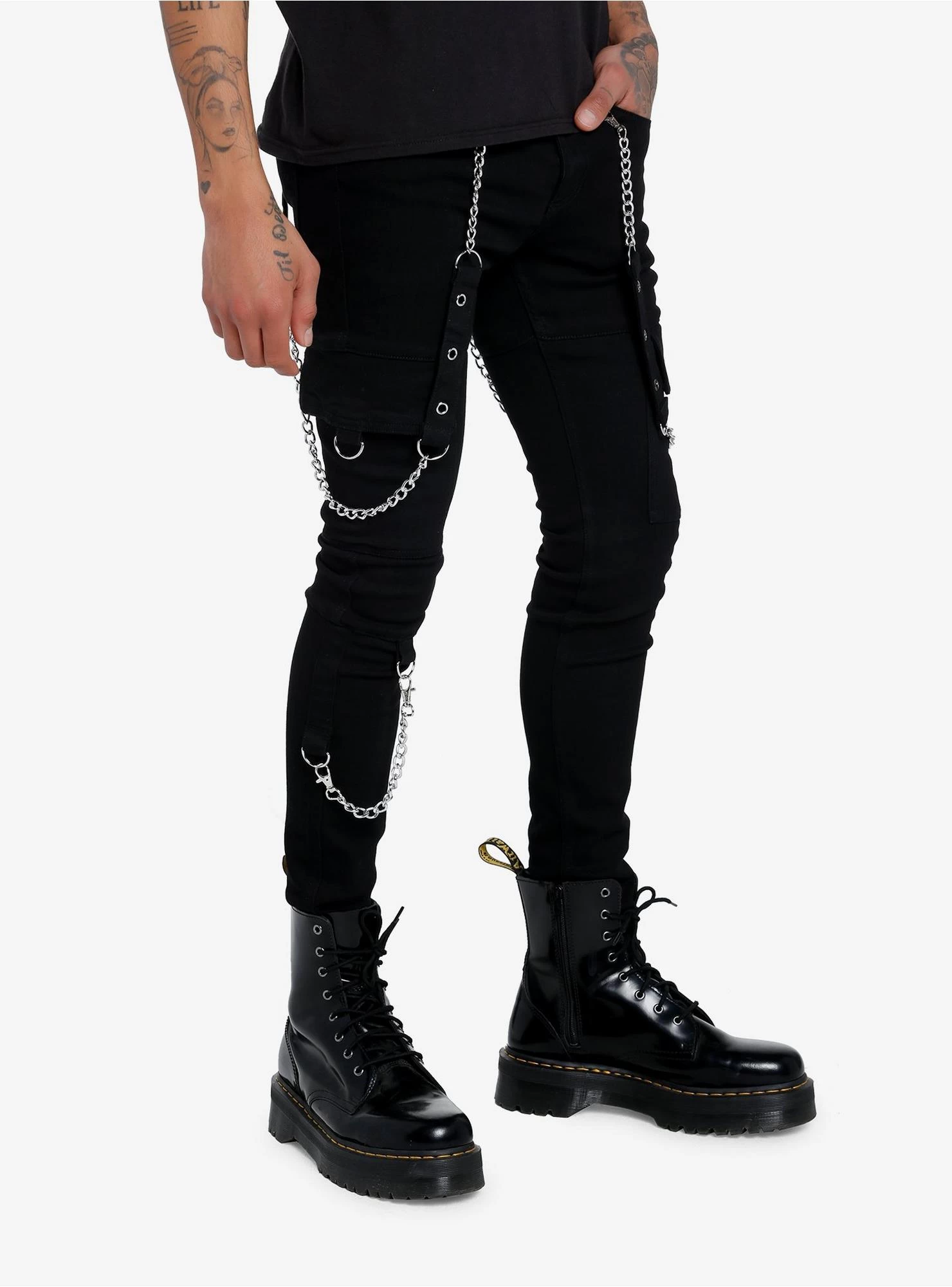 Black Grommet Chain Strap Stinger Jeans - Image 3