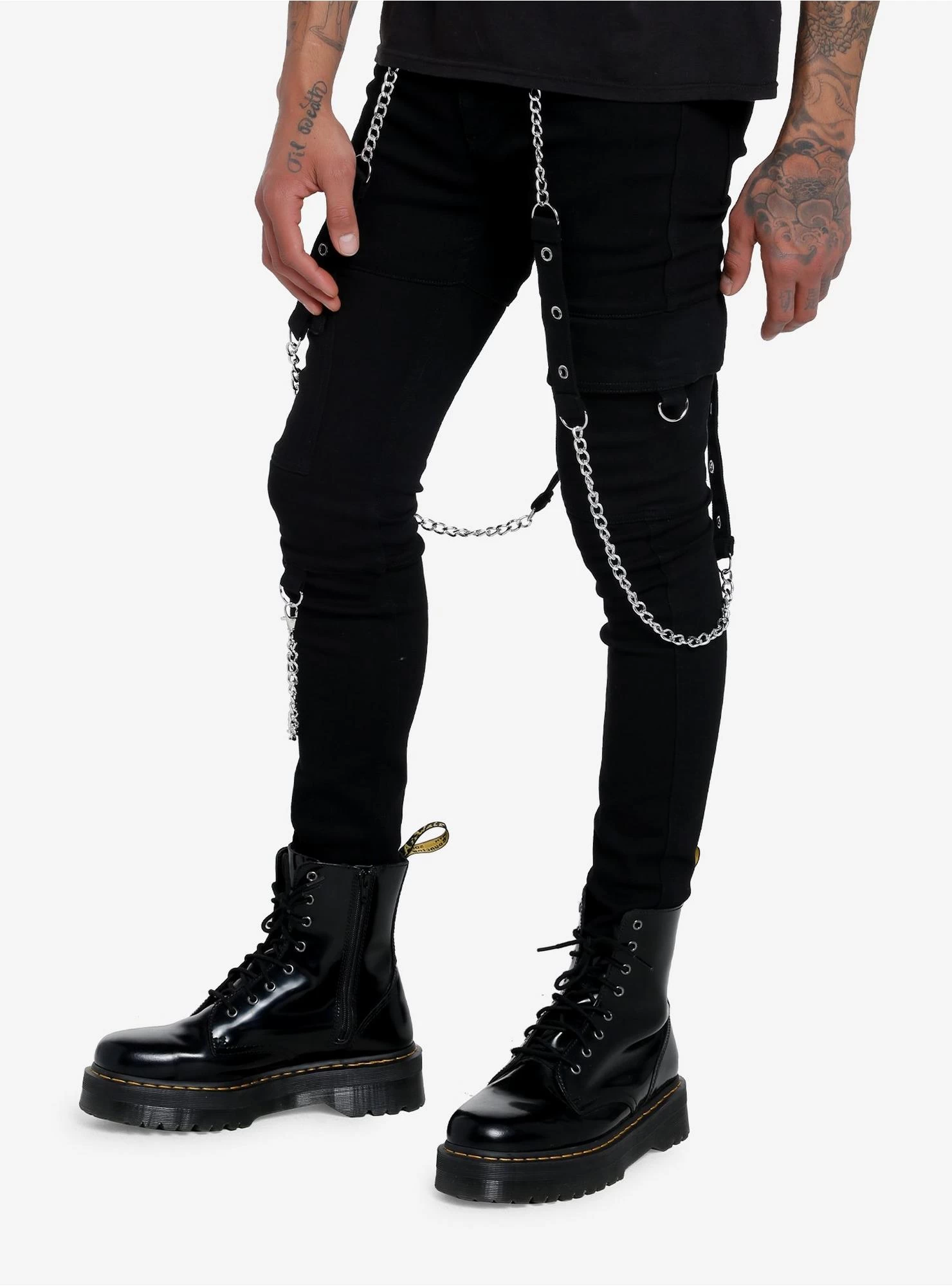 Black Grommet Chain Strap Stinger Jeans - Image 4