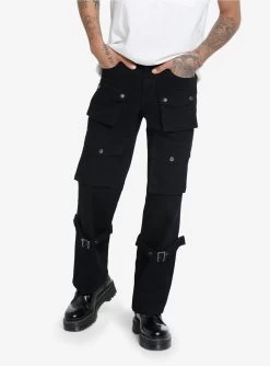 Black Cargo Buckle Straight Leg Pants