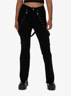 Social Collision Black Grommet Suspender Flare Pants