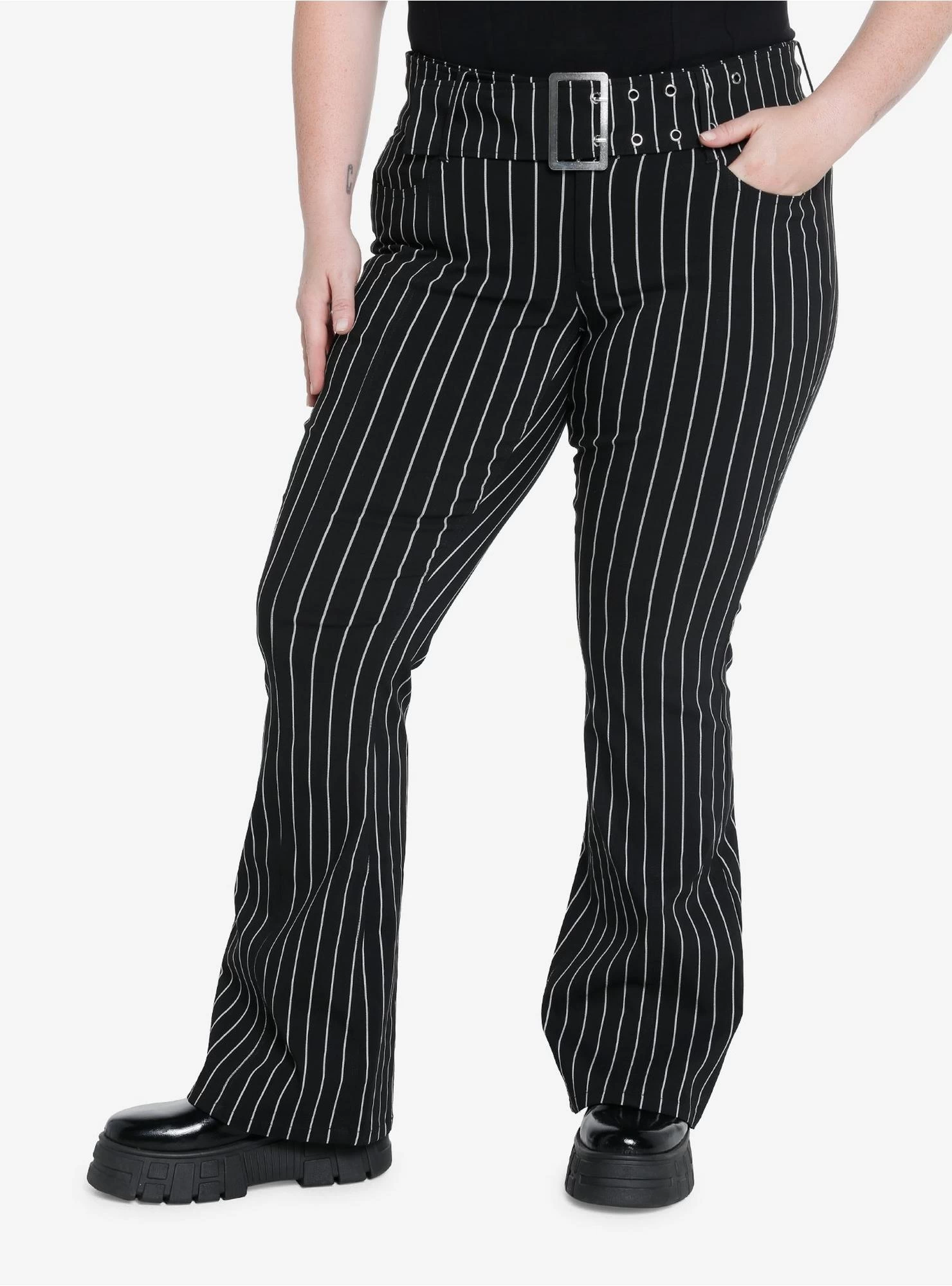 Cosmic Aura Pinstripe Low-Rise Flare Pants Plus Size