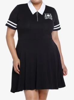 Cosmic Aura Skull Crest Polo Dress Plus Size