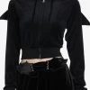 Cosmic Aura Black Velvet Bat Wing Girls Crop Hoodie