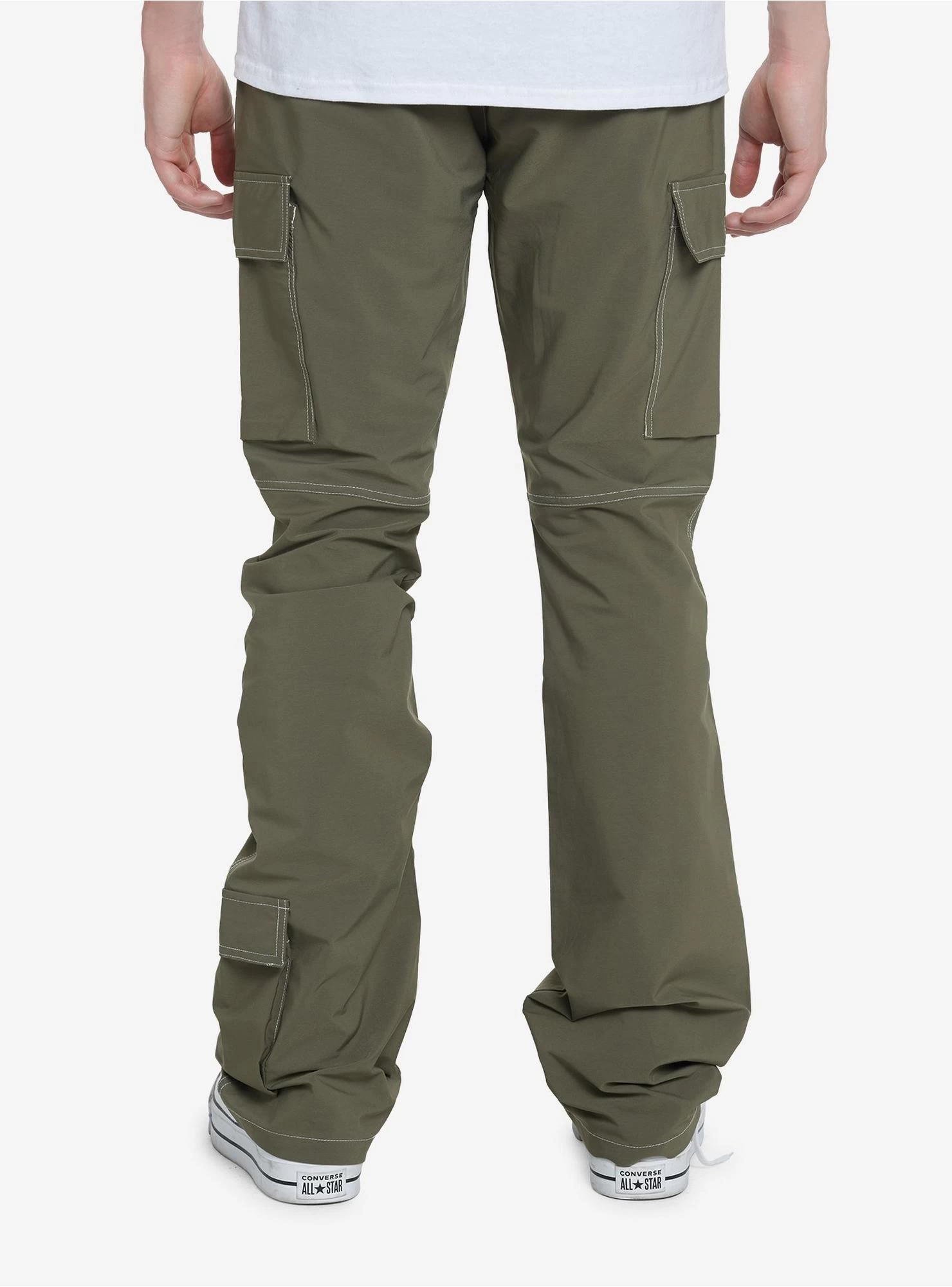 Olive Green Contrast Stitch Cargo Pants - Image 2