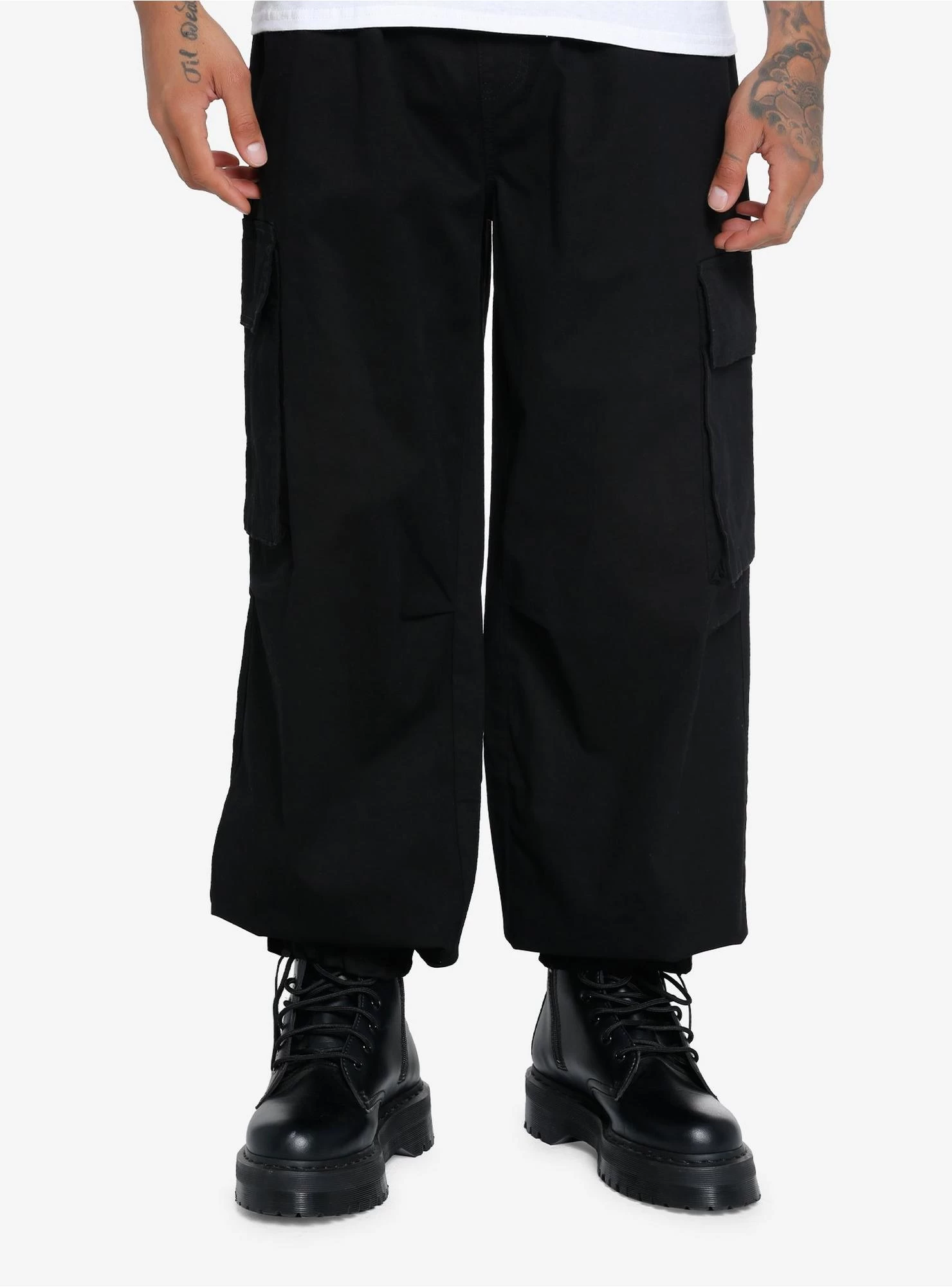 Black Cargo Parachute Pants - Image 3