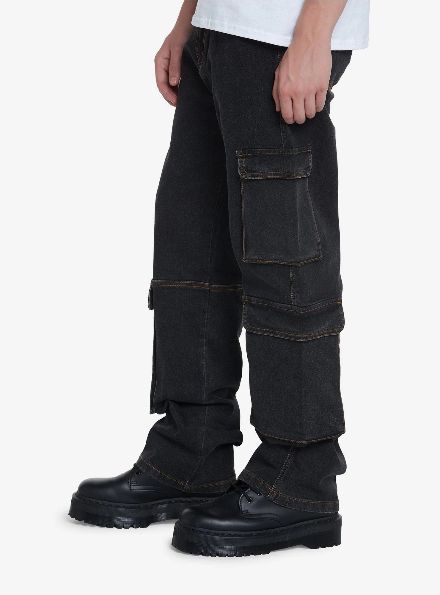 Grey Wash Cargo Denim Pants - Image 3