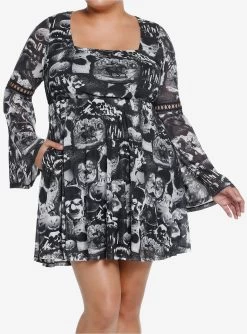 Social Collision Sleepy Hollow Collage Bell Sleeve Dress Plus Size