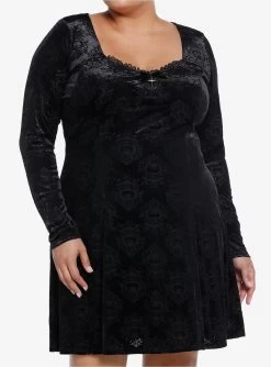 Cosmic Aura Pumpkin Bats Damask Velvet Dress Plus Size