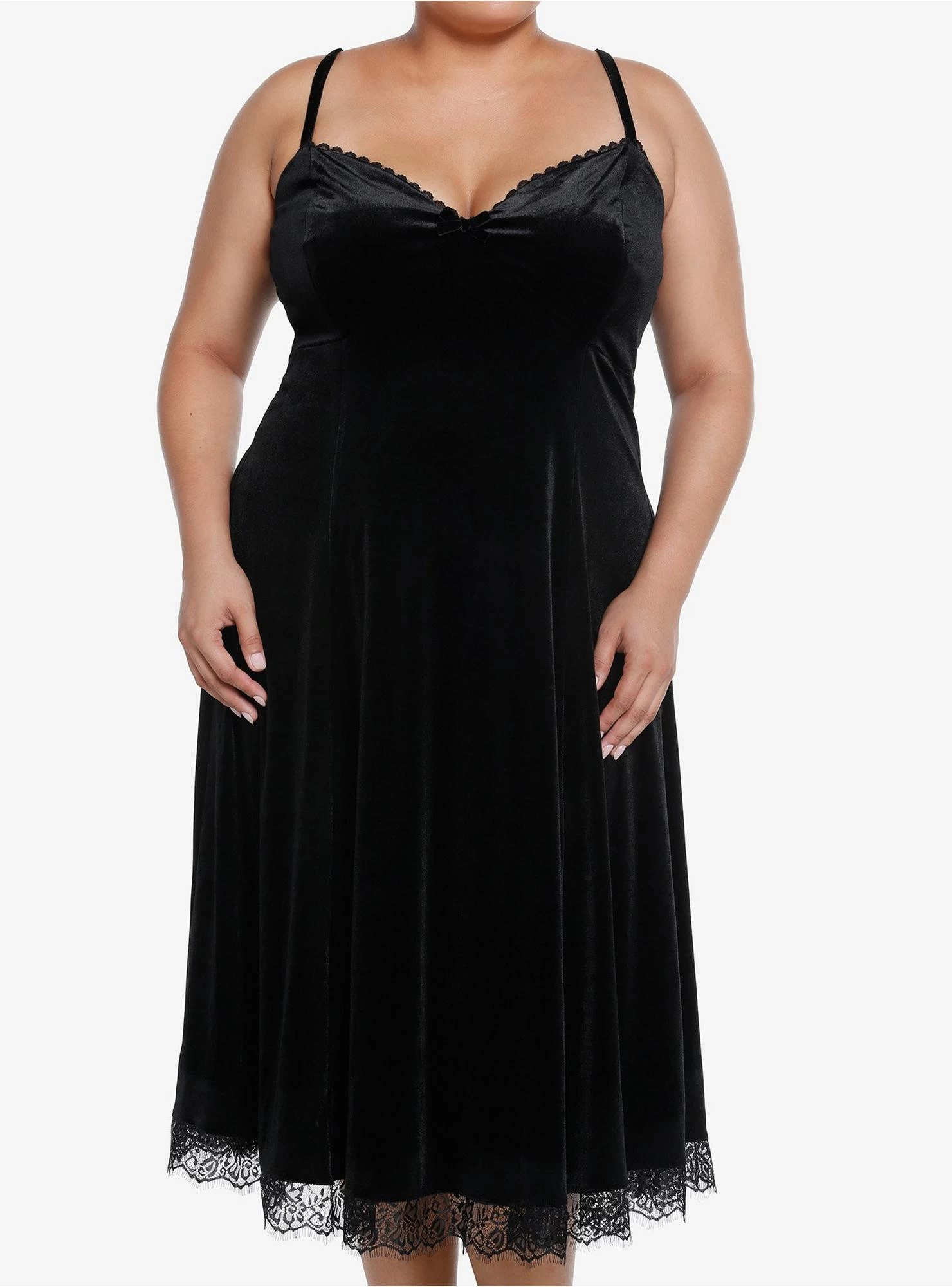 Cosmic Aura Black Velvet Lace Midi Dress Plus Size
