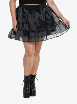 Cosmic Aura Black Organza Bow Mini Skirt Plus Size