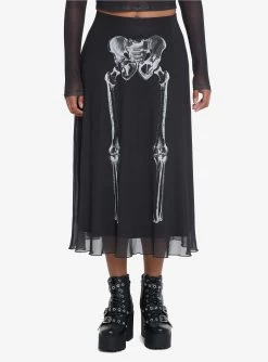Social Collision Skeleton Anatomy Mesh Midi Skirt