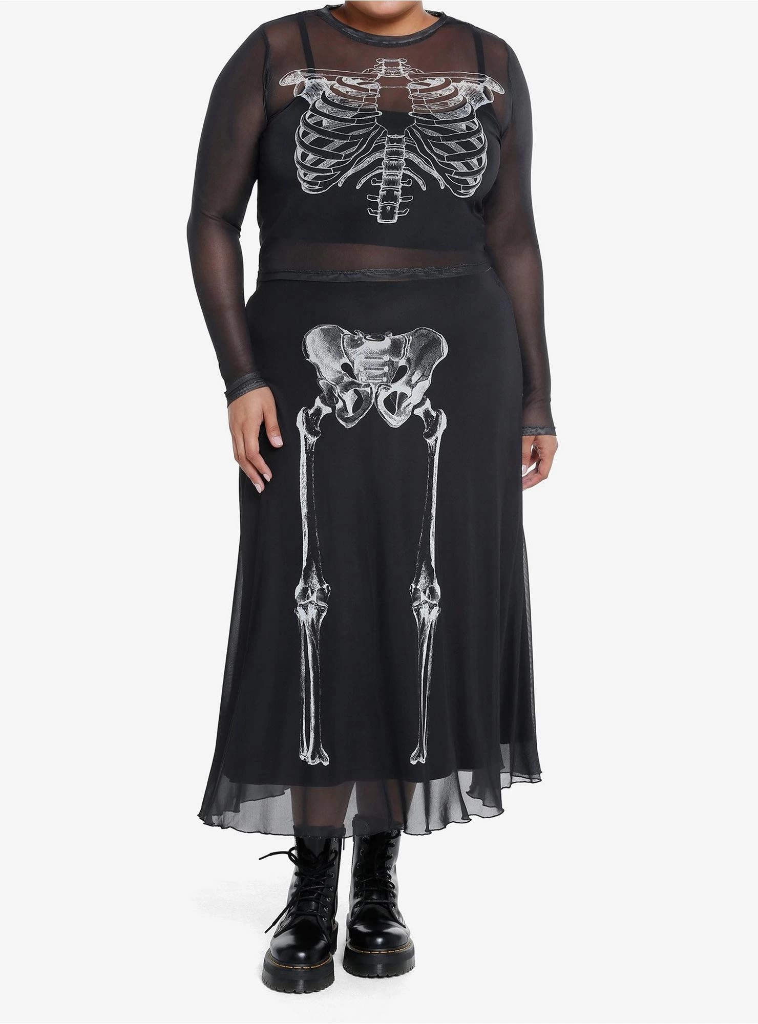 Social Collision Skeleton Anatomy Mesh Midi Skirt Plus Size - Image 3