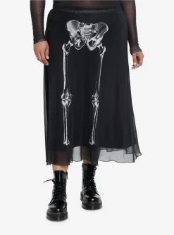 Social Collision Skeleton Anatomy Mesh Midi Skirt Plus Size