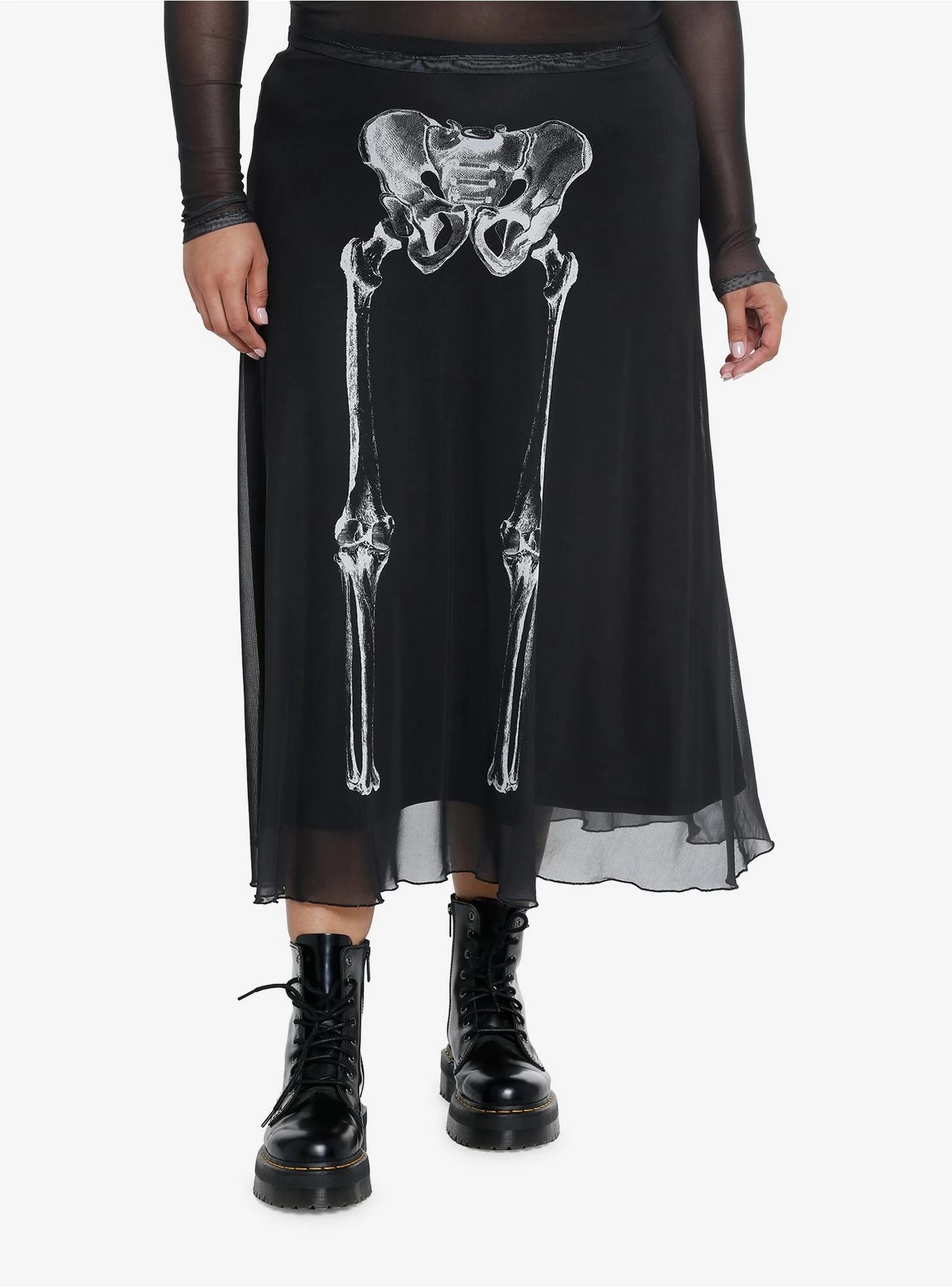 Social Collision Skeleton Anatomy Mesh Midi Skirt Plus Size