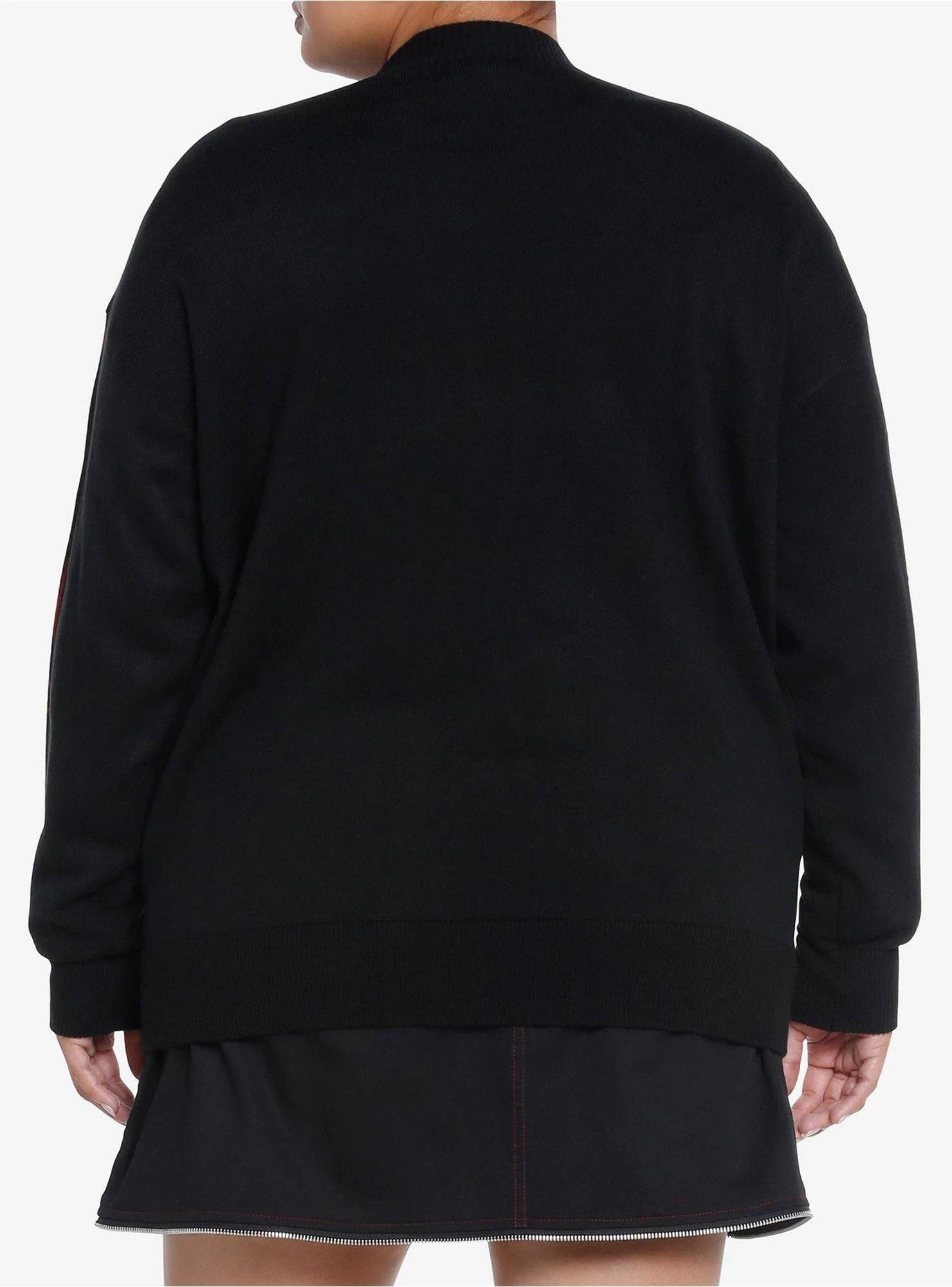 Social Collision Red & Black Rib Cage Knit Girls Cardigan Plus Size - Image 3