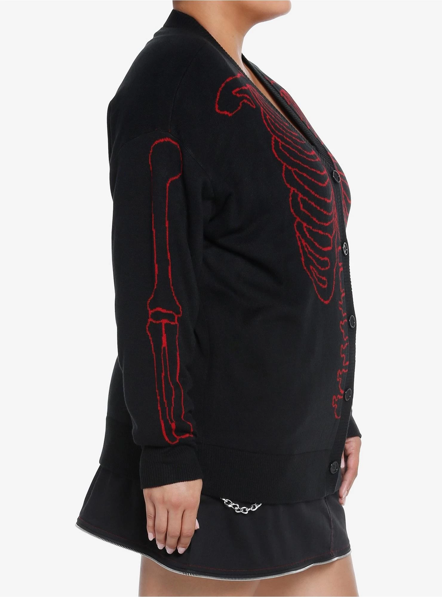 Social Collision Red & Black Rib Cage Knit Girls Cardigan Plus Size - Image 4