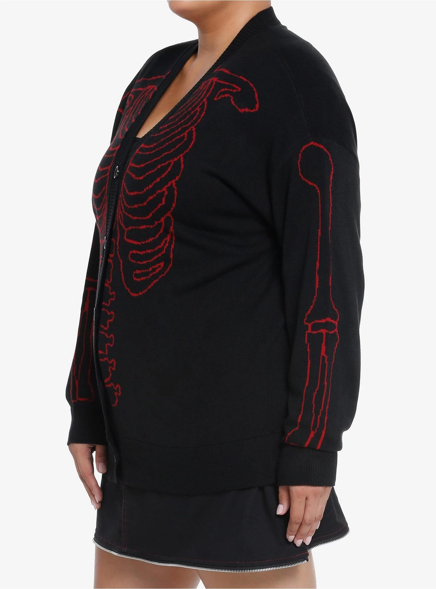 Social Collision Red & Black Rib Cage Knit Girls Cardigan Plus Size - Image 5