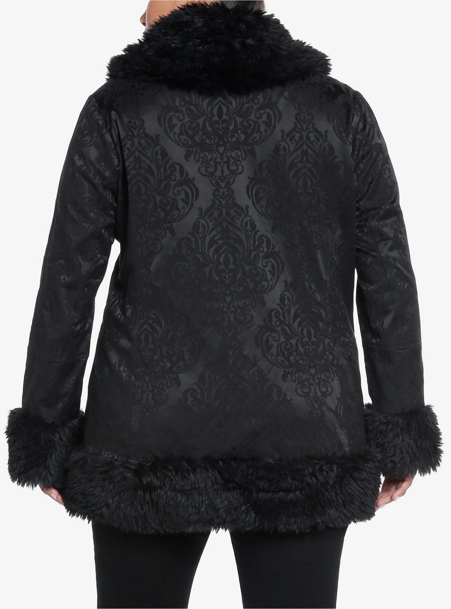 Cosmic Aura Black Brocade Faux Fur Trim Girls Jacket Plus Size - Image 3