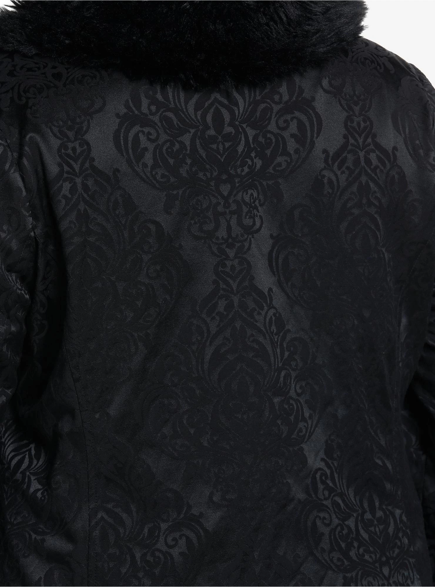 Cosmic Aura Black Brocade Faux Fur Trim Girls Jacket Plus Size - Image 4