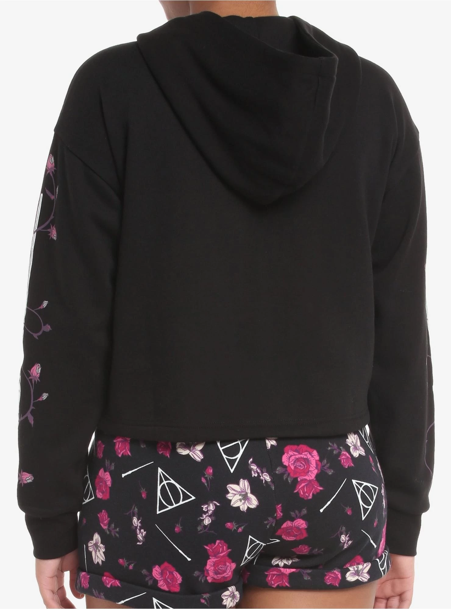 Harry Potter Deathly Hallows Floral Girls Crop Hoodie - Image 3