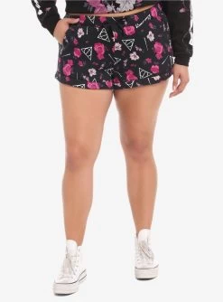 Harry Potter Deathly Hallows Floral Lounge Shorts Plus Size