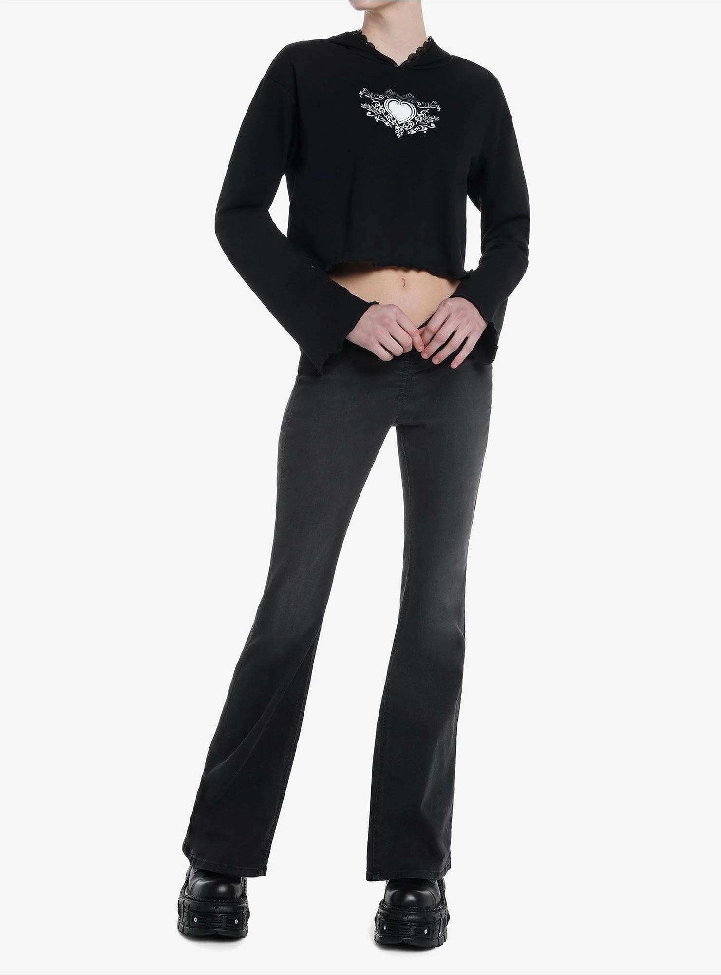 Social Collision Black Heart Girls Crop Hoodie - Image 2