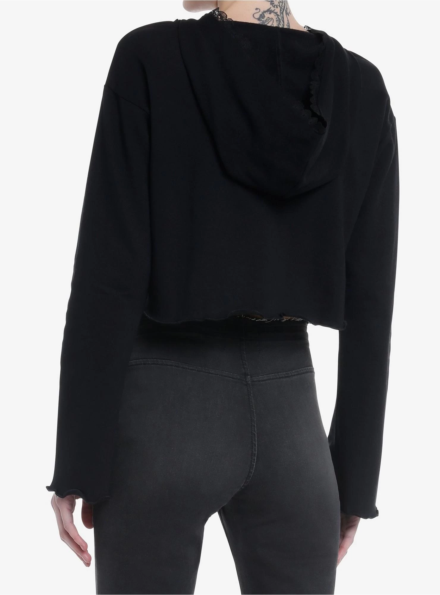 Social Collision Black Heart Girls Crop Hoodie - Image 3