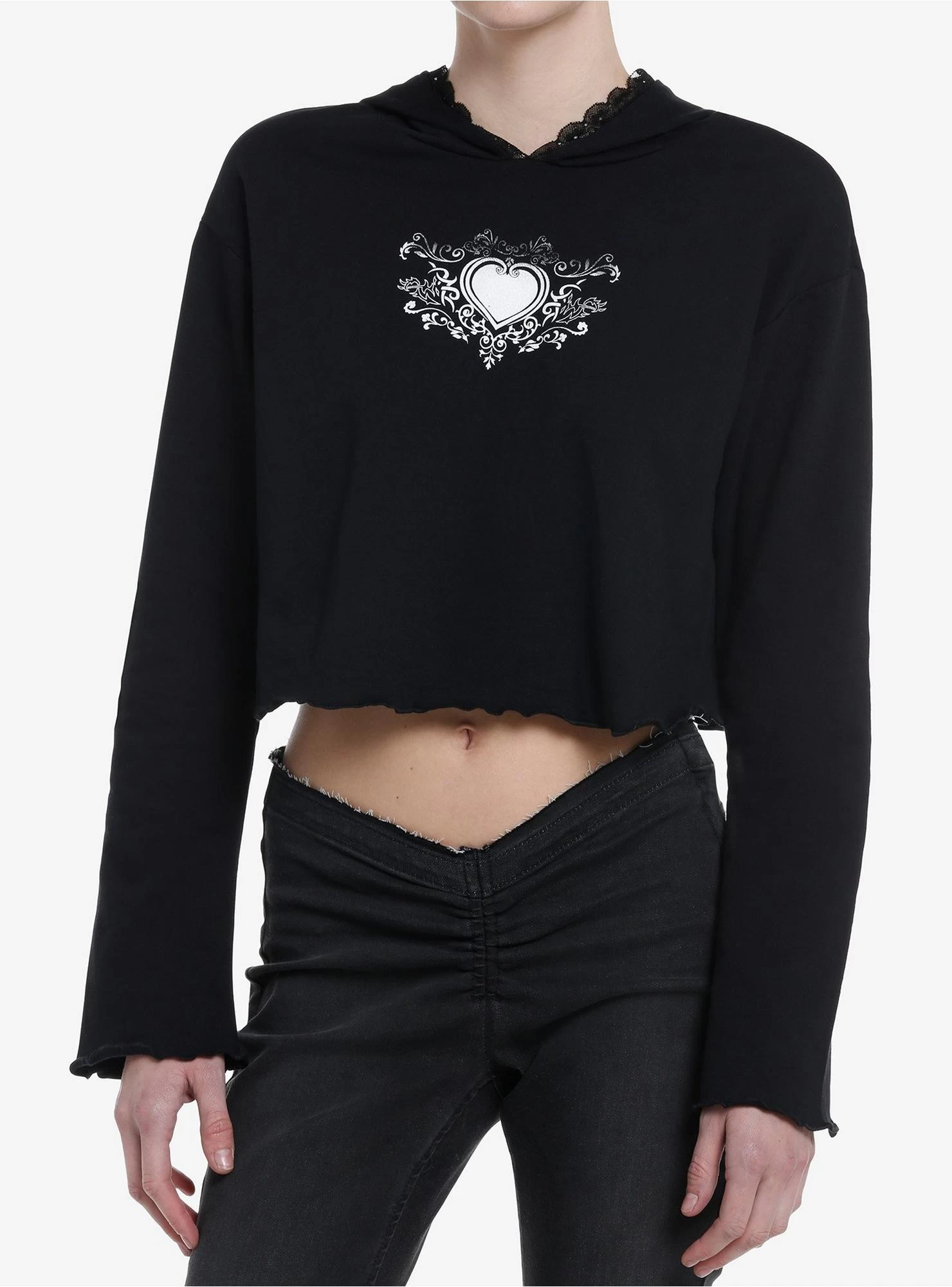 Social Collision Black Heart Girls Crop Hoodie