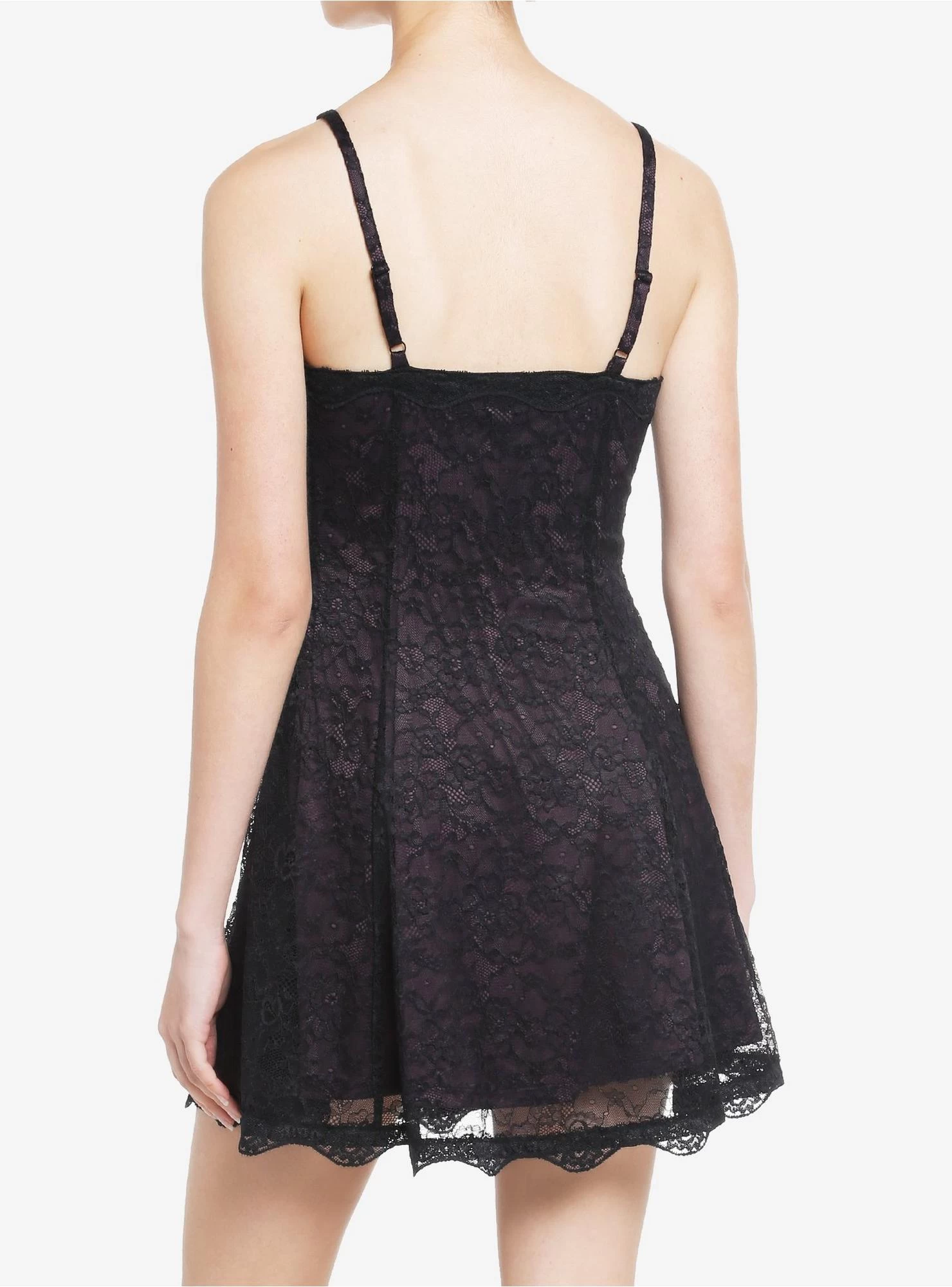 Cosmic Aura Purple & Black Lace Rosette Mini Dress - Image 3