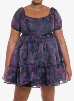 Cosmic Aura Galaxy Tiered Organza Dress Plus Size