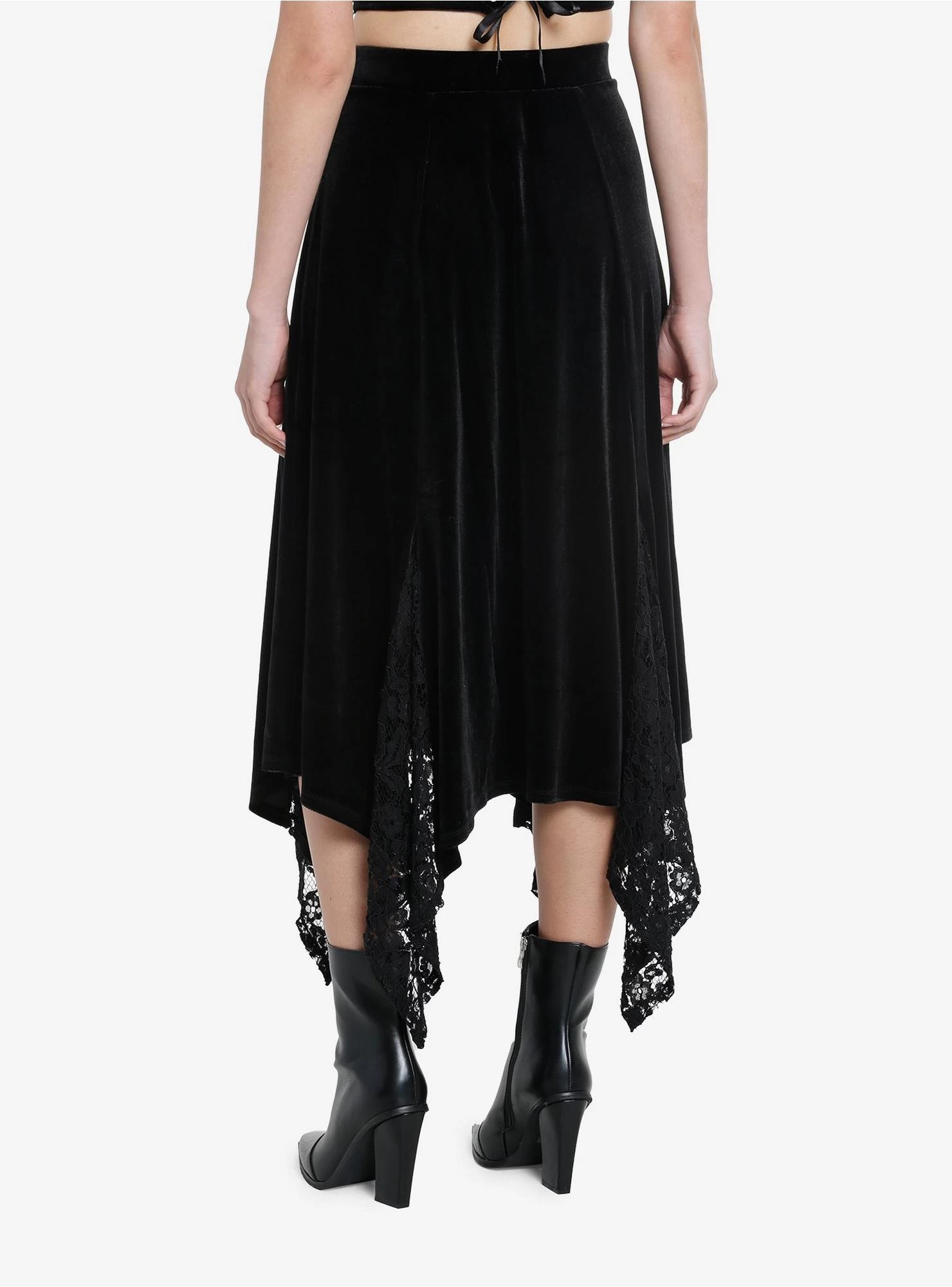 Black Velvet Lace Godet Midi Skirt - Image 2
