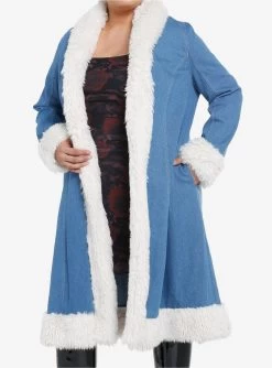 Social Collision Denim Fur Trim Girls Long Coat Plus Size