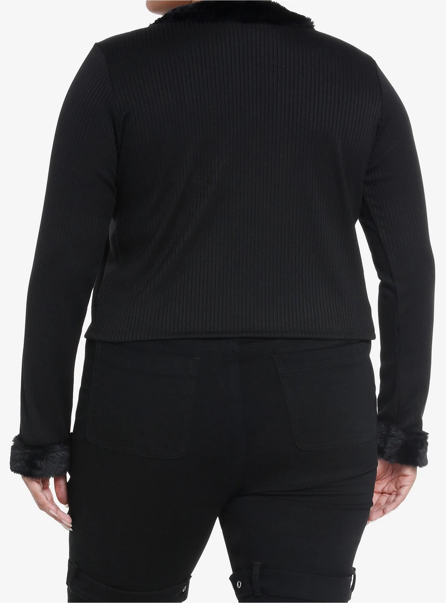 Social Collision Black Faux Fur Tie-Front Girls Cardigan Plus Size - Image 3